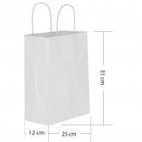 25 Li 25x31 cm Büküm saplı Kağıt Çanta-Poşet Beyaz