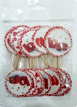 20 li Love Yazılı Süsleme Kürdanı (Cupcake - Muffin -kek dekoratif kürdan)