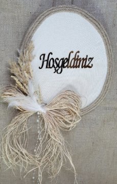 Oval hasır süslü hoşgeldiniz kapı süsü