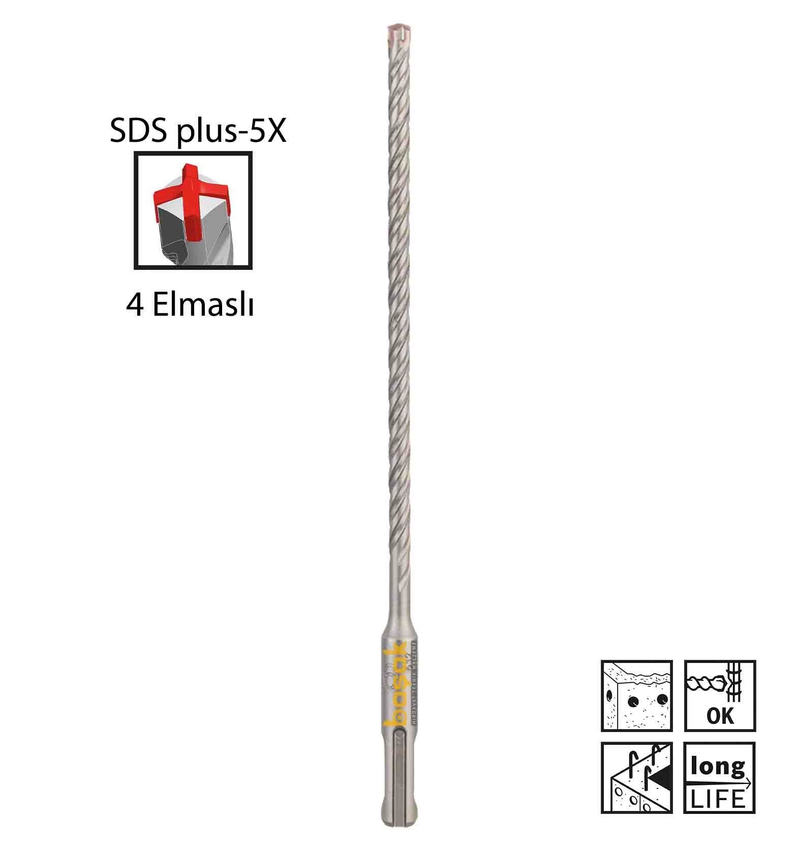 Bosch SDS Plus-5X 6 x 210 mm Dört Elmaslı Matkap Ucu 2608833779