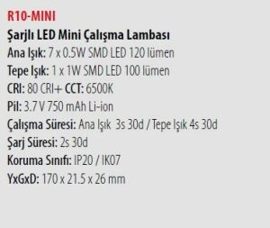 Ceta Form R10-MINI Şarjlı Led Mini Çalışma Lambası