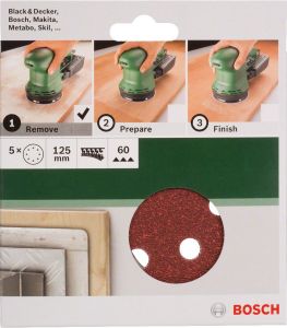 Bosch Eksantirik Zımpara Kağıdı 5'li, 125 mm 60 Kum 8 Delik 2609256A23