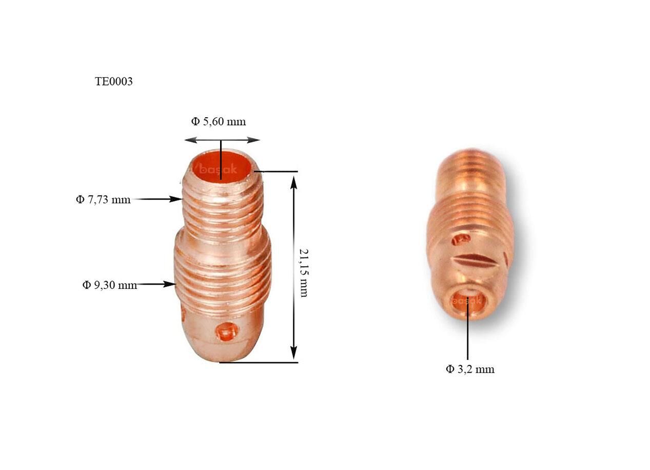 TE0003/32 3,2 mm Fındık Tig Collet Body-Süzgeç 13N29 Trafimet