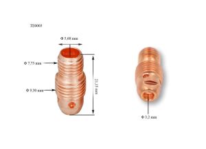 TE0003/32 3,2 mm Fındık Tig Collet Body-Süzgeç 13N29 Trafimet