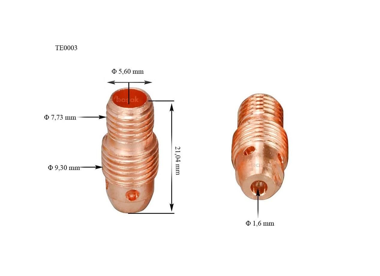 TE0003/16 1,6 mm Fındık Tig Collet Body-Süzgeç 13N27 Trafimet