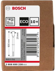 Bosch SDS Max Kırıcı 600 x 25 mm Yassı Keski 10'lu Eko. 2608690238