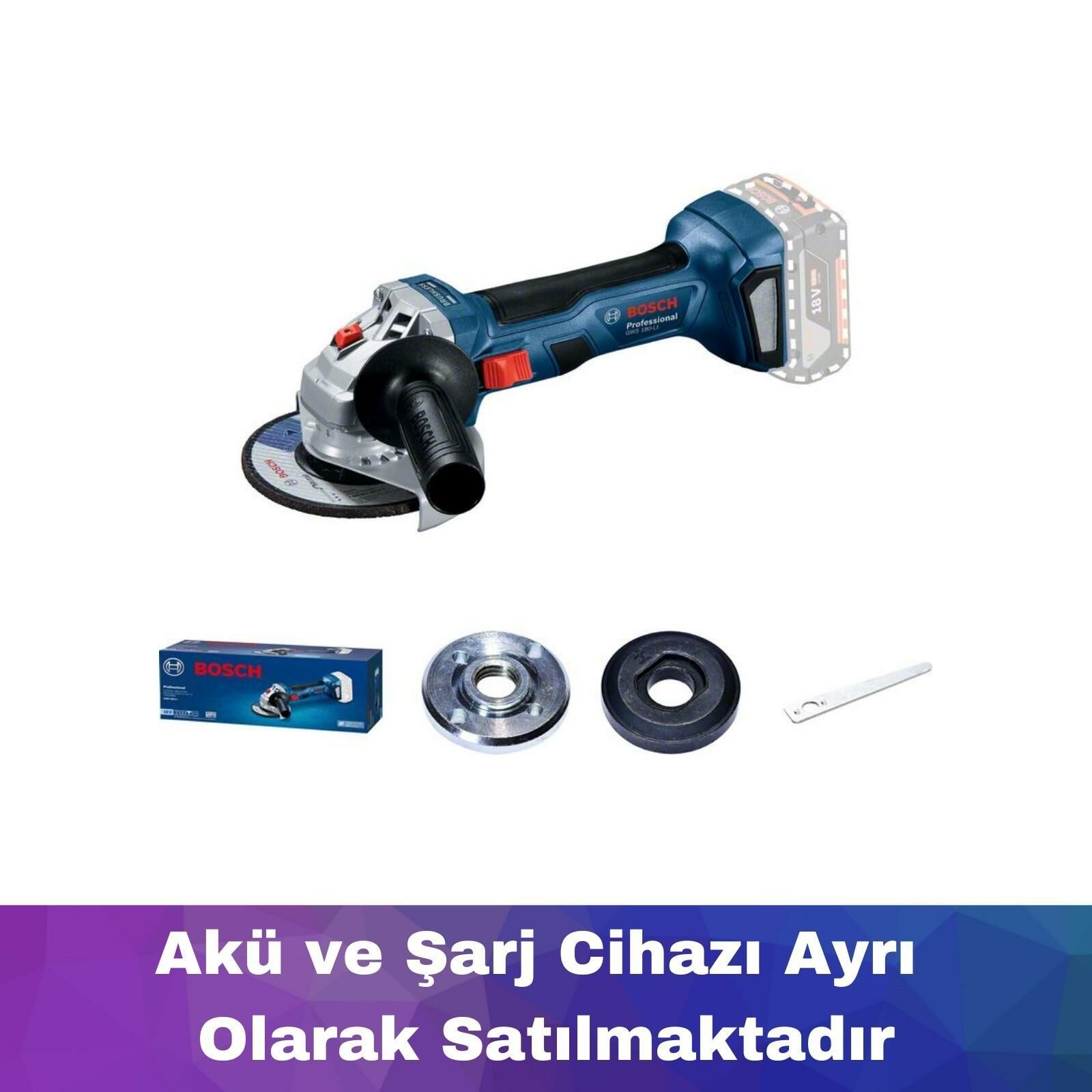 Bosch GWS 180-LI 115 mm (Akü ve Şarj Yoktur) Akülü Taşlama 06019H9022