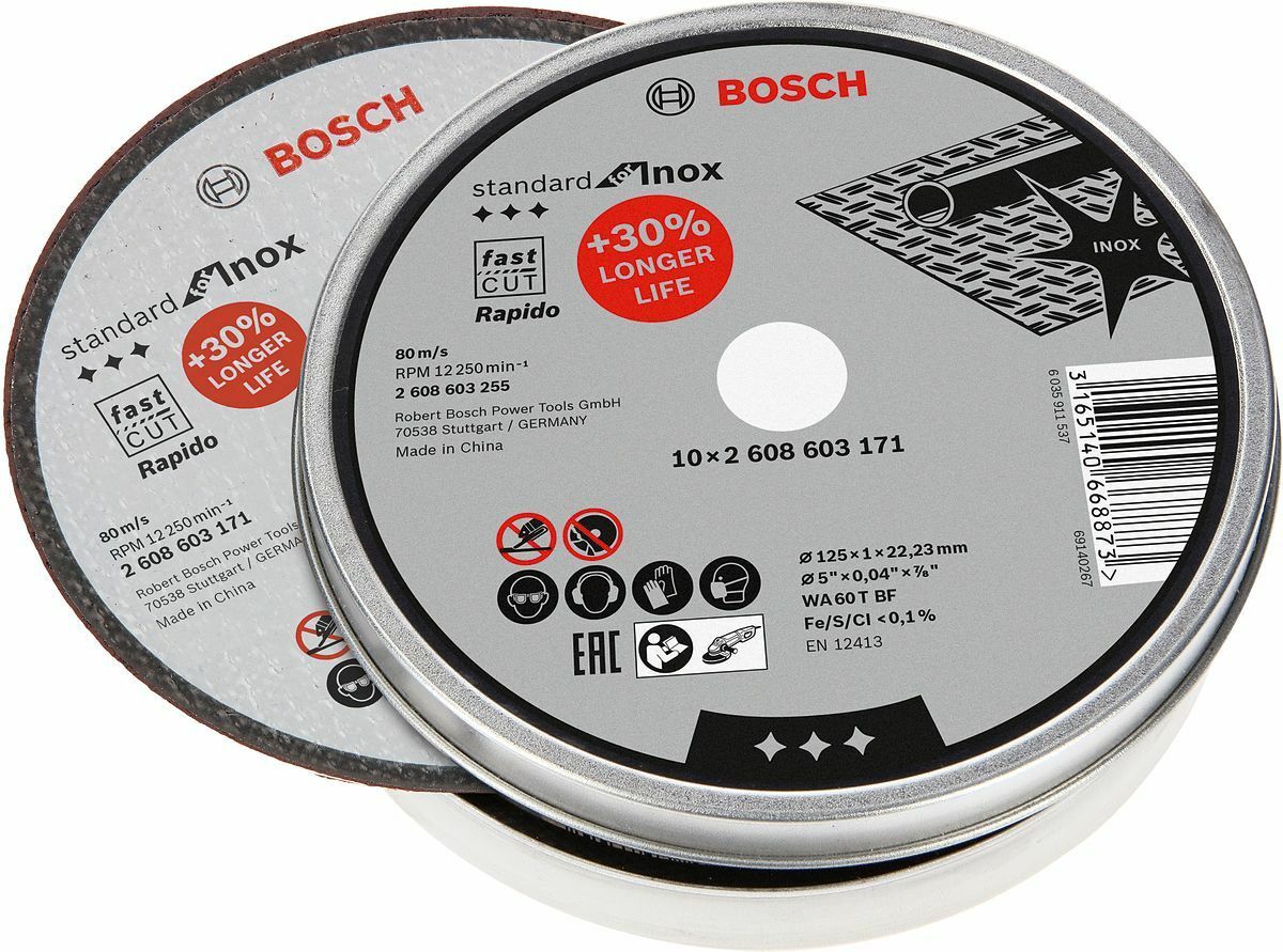 Bosch 125x1 mm Standart 10'lu Paslanmaz Kesme Taşı Rapido 2608603255