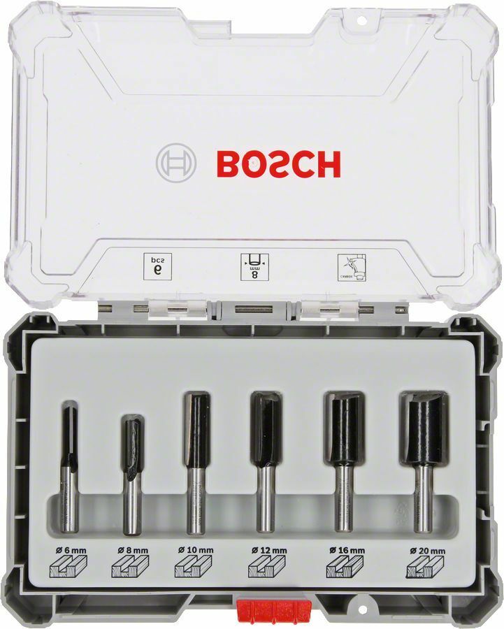 Bosch 6 Parça Düz Freze Ucu Seti 8 mm Şaftlı 2607017466