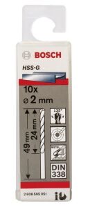 Bosch HSS-G 2 mm 10'lu Taşlanmış Metal Matkap Ucu 2608595051
