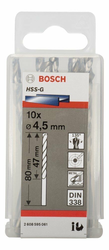 Bosch HSS-G 4,5 mm 10'lu Taşlanmış Metal Matkap Ucu 2608595061