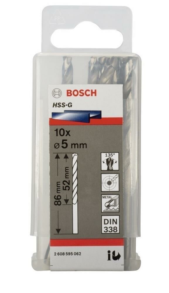Bosch HSS-G 5 mm 10'lu Taşlanmış Metal Matkap Ucu 2608595062