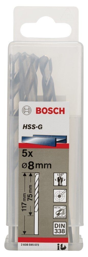 Bosch HSS-G 8 mm 5'li Taşlanmış Metal Matkap Ucu 2608595072