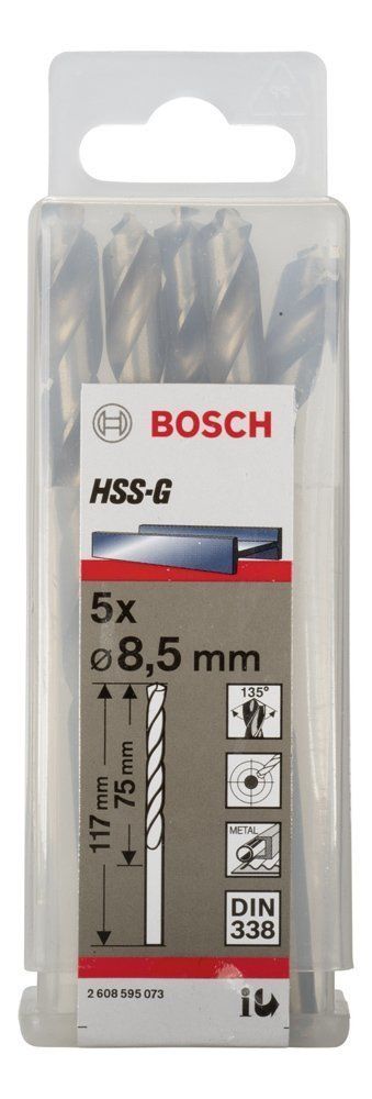 Bosch HSS-G 8,5*117 mm Metal Matkap Ucu 5'li PakBosch HSS-G 8,5 mm Taşlanmış Metal Matkap Ucu 2608595073