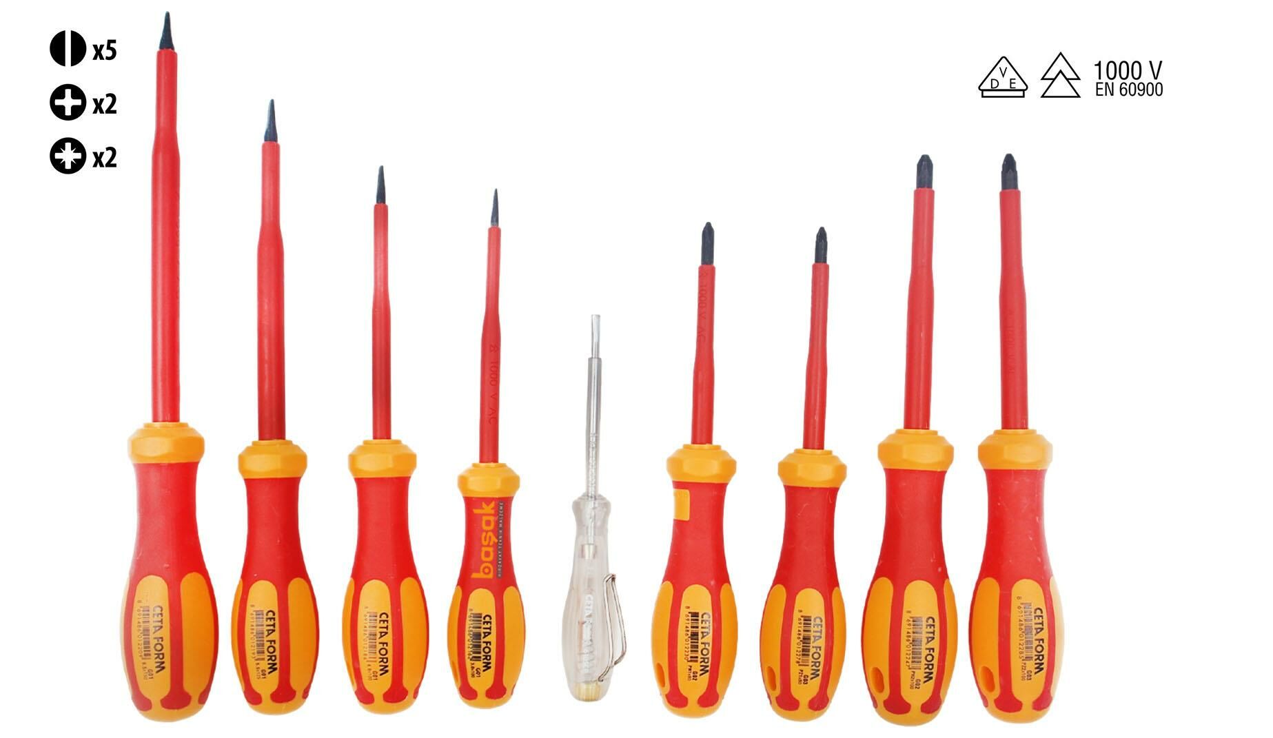 Ceta Form 9 Parça 1000 volt VDE İzoleli Tornavida Takımı Deri Çantalı G99-901