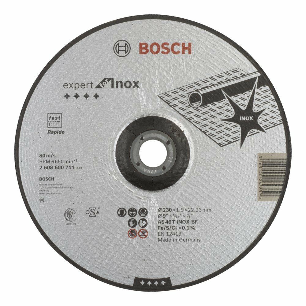 Bosch 230x1,9 mm Expert Inox Kesme Taşı Rapido Bombeli 2608600711