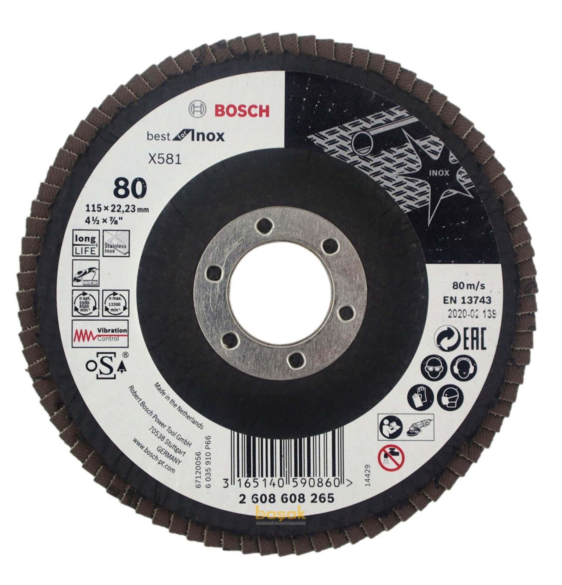 Bosch 115 mm 80 Kum X581Best Inox Flap Disk 2608608265