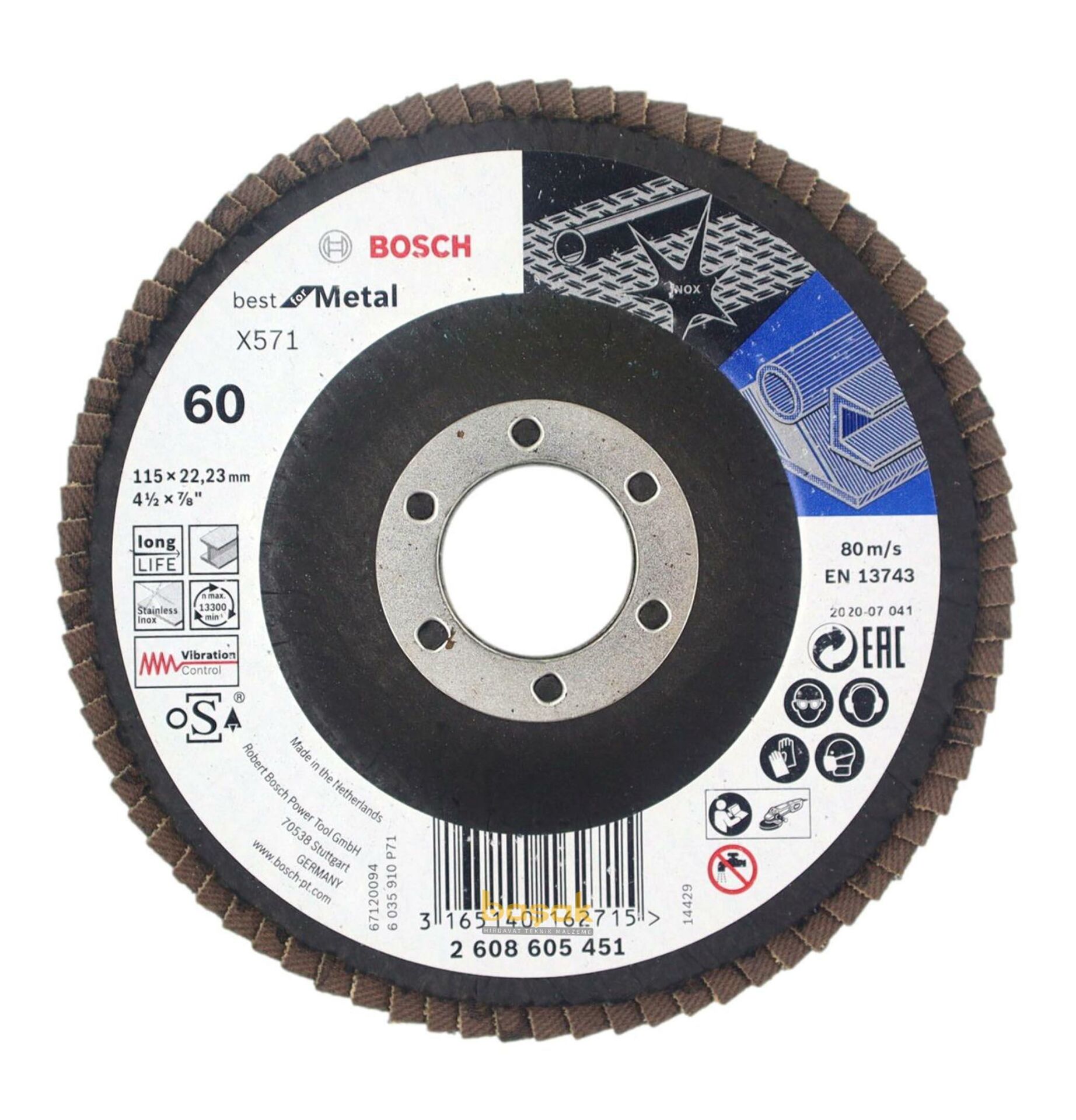 Bosch 115 mm 60 Kum X571 Best İnox-Metal Flap Disk 2608605451