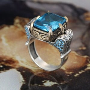 Zincir Serisi 925 Blue Topaz Taşlı Gümüş Yüzük