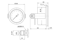 Pakkens 0-100 Bar 50 mm Panotipi Arkadan Bağlantılı Kuru Manometre G 1/8 inç