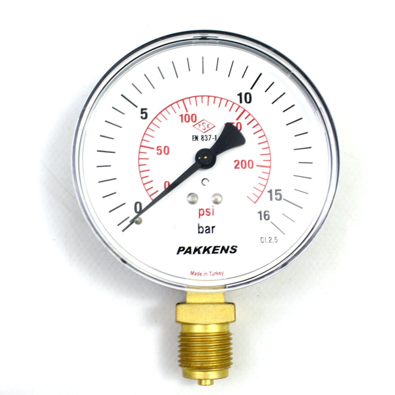 Pakkens 0-16 Bar 100 mm Alttan Bağlantılı Kuru Manometre G 1/2 inç