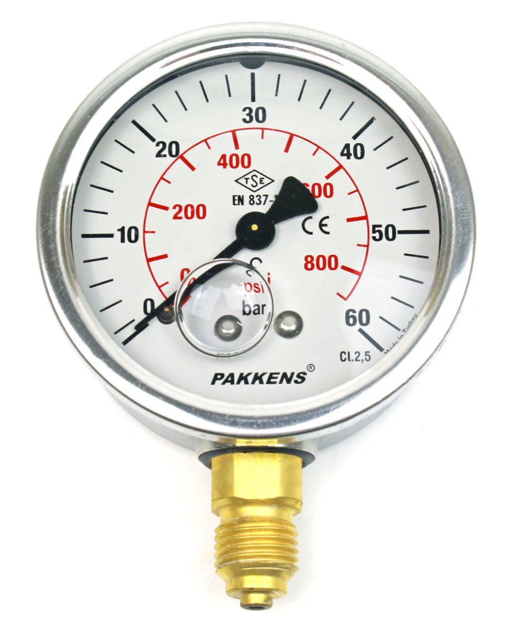 Pakkens 0-60 Bar 63 mm Alttan Bağlantılı Gliserinli Manometre G 1/4 inç