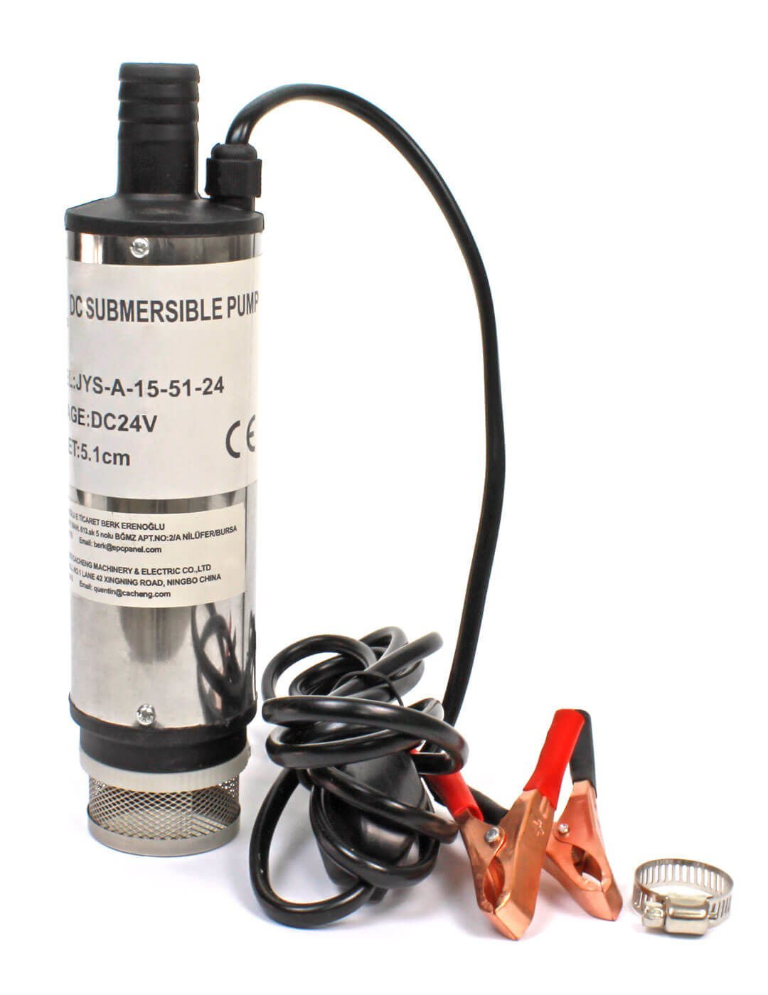 24 Volt Mazot Yağ Aktarma Pompası, Dc Mini Dalgıç Pompa Süzgeçli 51 mm Dış Çap