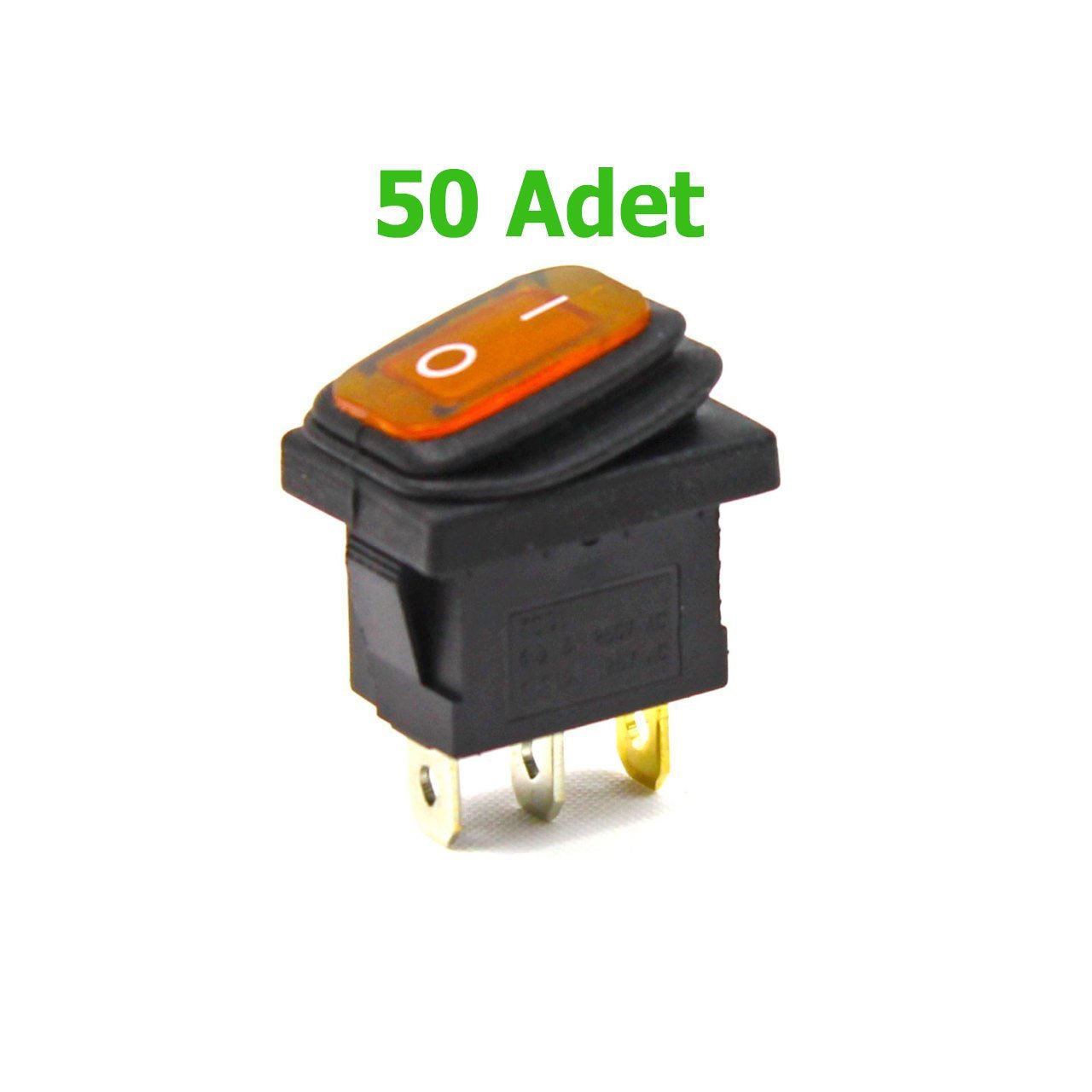 Körüklü Işıklı Anahtar 50 ADET Turuncu, ON-OFF  3 Pin - Düğme Buton Switch