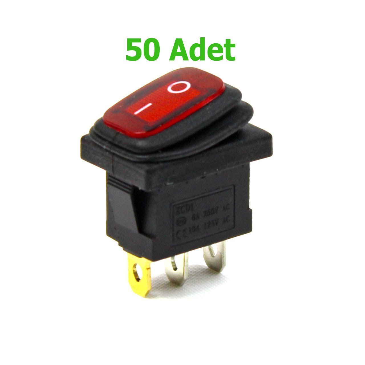 Körüklü Işıklı Anahtar 50 ADET Kırmızı, ON-OFF  3 Pin - Düğme Buton Switch