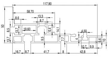 50*118 KONVEYÖR YAN ŞASE ALÜMİNYUM PROFİL(ELOKSALLI)/50*118  STRUCTURAL SILVER ANODIZED ALUMINIUM PROFILE