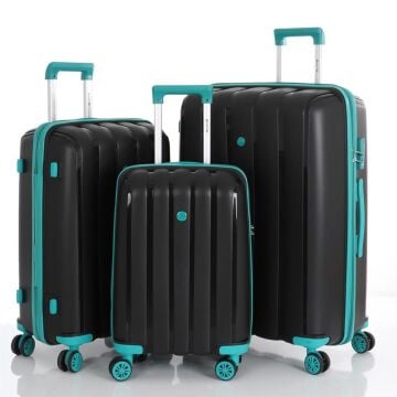 MÇS 3lü Set Kırılmaz Silikon Seyahat Valizi Bavulu V305 Siyah Cam Göbeği