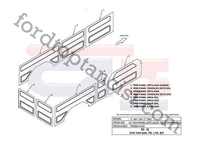 Kapı Döşemesi Transit V184-V347 - 8 Parça