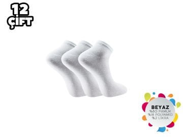 İbrahim Berk 11-Beyaz Erkek Likralı Patik Çorap 12'li