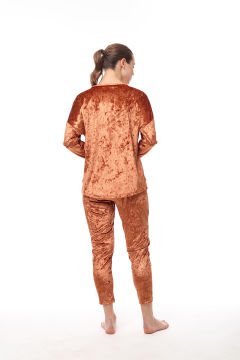 Pijadore 1503 Kadife Uzun Kollu Bayan Pijama Takım 4'lü