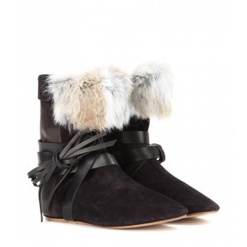 Nia Suede and Leather Ankle Boots - Bot, Siyah