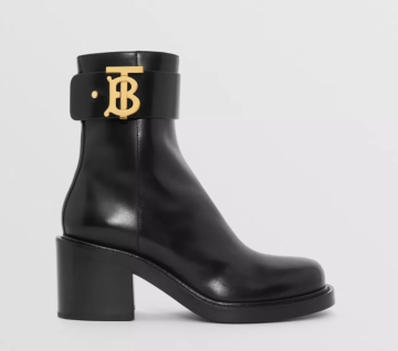Monogram Motif Leather Block-heel Boots - Bot, Siyah