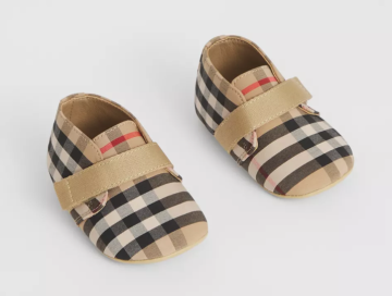 Vintage Check Cotton Booties - Bebek Ayakkabısı, Desenli