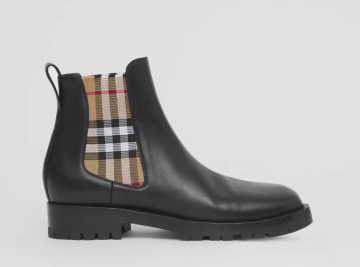 Vintage Check Detail Leather Chelsea Boots - Bot, Siyah