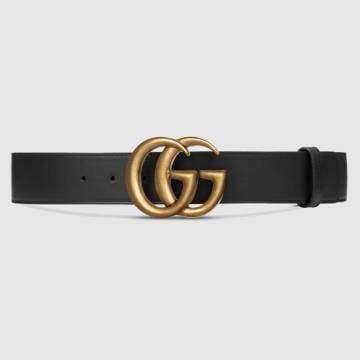 Leather belt with Double G buckle - Kemer, Siyah