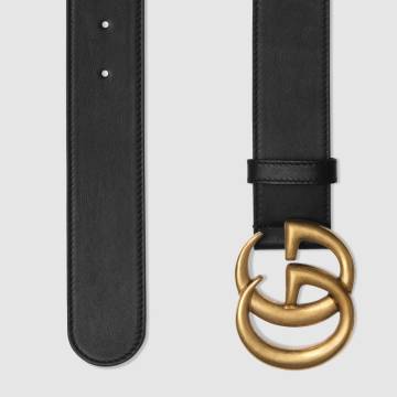 Leather belt with Double G buckle - Kemer, Siyah