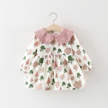 Bebe Yakalı Ağaç Desenli Mini Elbise