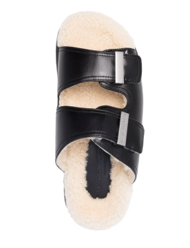 shearling lined sandals - Terlik, Siyah