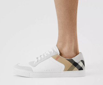 Leather, Suede and House Check Cotton Sneakers - Ayakkabı, Beyaz