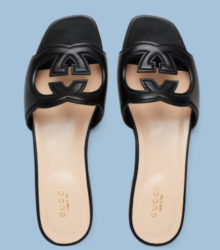 Women's Interlocking G cut-out slide sandal - Terlik, Siyah