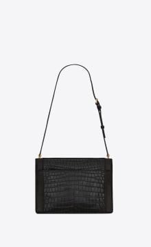GABY SATCHEL IN CROCODILE-EMBOSSED LACQUERED LEATHER AND LAMBSKIN - Çanta, Siyah