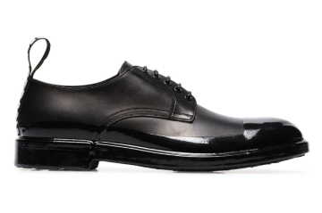black logo tab leather derby shoes - Ayakkabı, Siyah