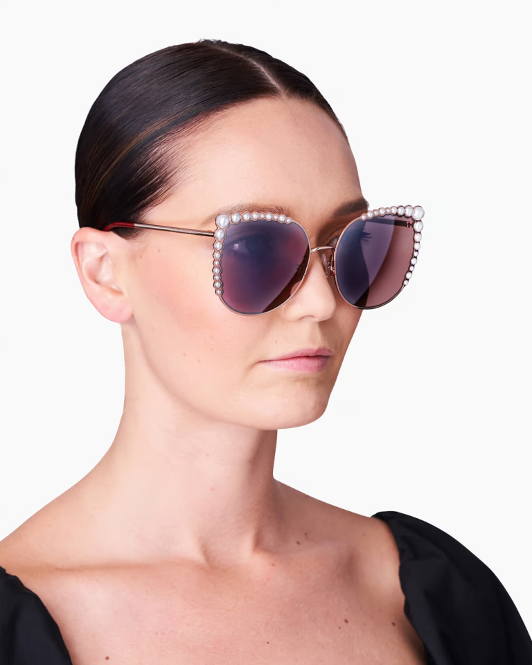 Pearl-Frame Oversized Round Sunglasses - Güneş Gözlüğü