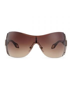 Rimless Shield Sunglasses with Plastic Arms - Güneş Gözlüğü, Kahverengi
