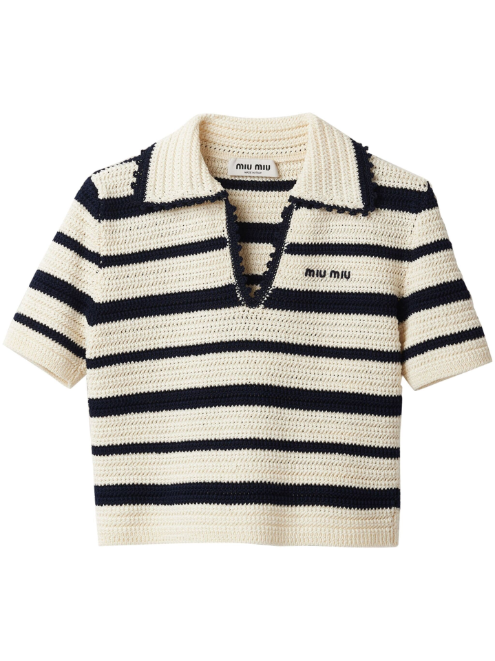 Striped knitted polo shirt - Üst Giyim