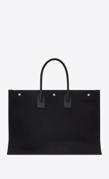 RIVE GAUCHE TOTE BAG IN LINEN AND LEATHER - Çanta, Siyah